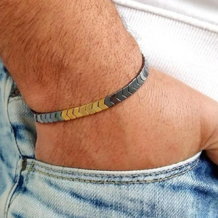 Браслет из гематита и натурального камня мужской простой комплект украшений