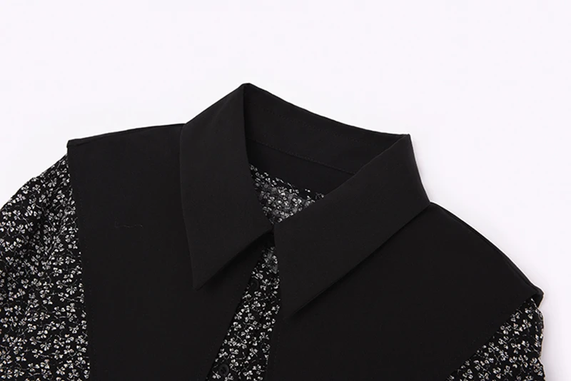 

[EAM] Women Black Floral Print Spliced Blouse New Lapel Long Sleeve Loose Fit Shirt Fashion Tide Spring Autumn 2021 1DD6909