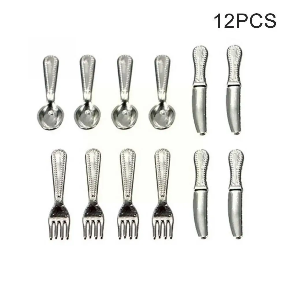 

Pocket Mini 1:12 Dollhouse Dolls House Simulation Model And Metal Knife Restaurant For Girl Fork Set Decoration Silver] [12- P5S