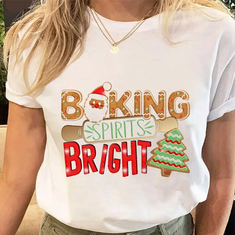 

Christmas Women Holiday Tshirt Female O-neck Lovely Clothes Tops Ladies Fashion Cartoon Print Tees New Year Graphic T-Shirt