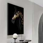 Животные Лошадь Черная и Золотая стена искусство холст живопись скандинавские плакаты и принты стены картины для фото