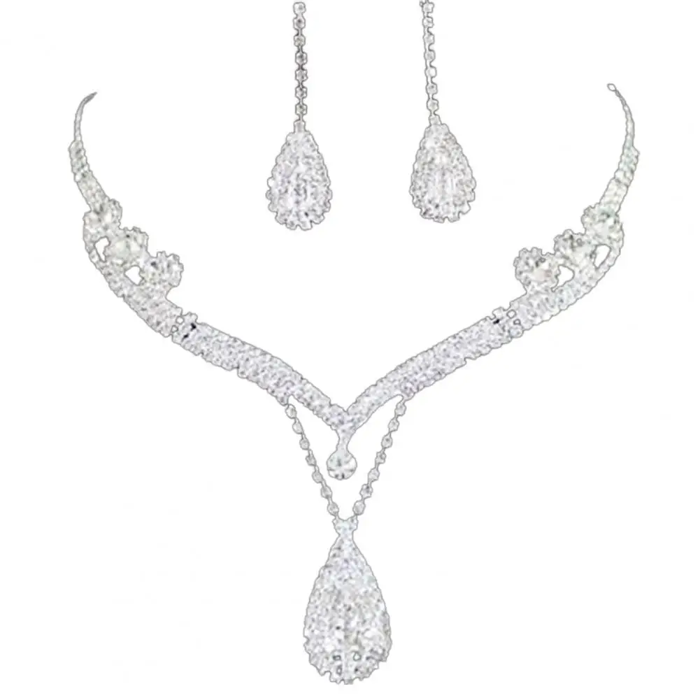 

Water Drop Pendant Charming Exquisite Rhinestone Rhinestone Waterdrop Necklace Earring Set for Wedding Prom Party