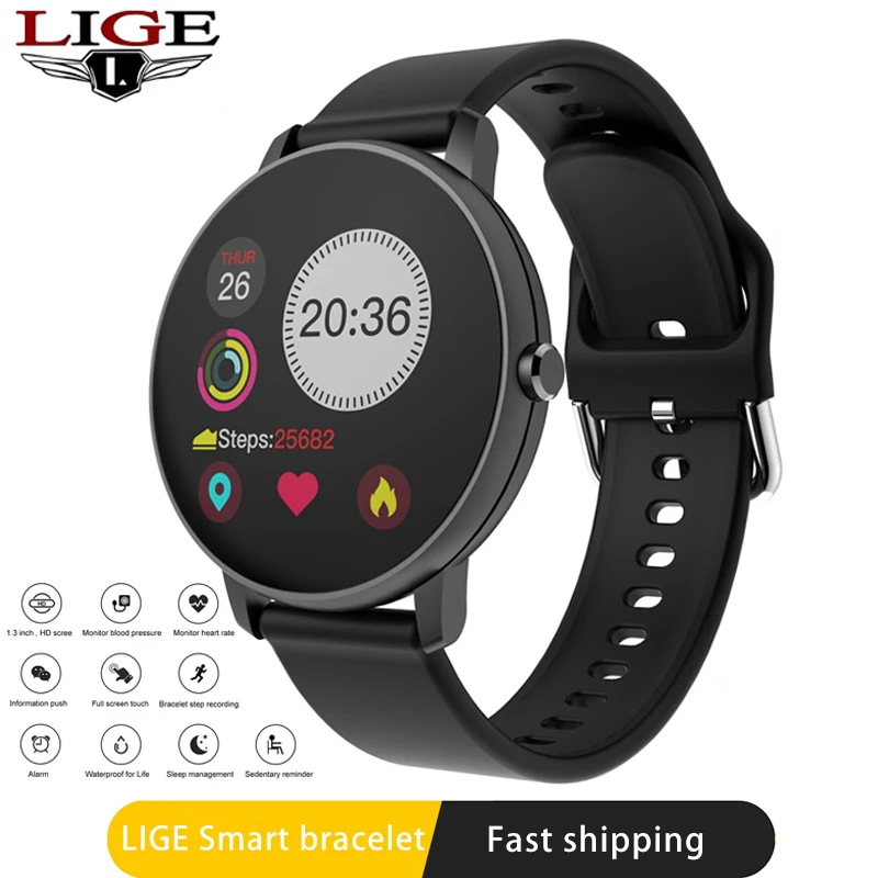 2020 LIGE Новые смарт часы мужские и женские водонепроницаемые пульсометр