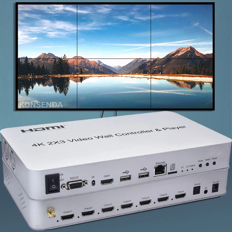

4K 1080P 60 Гц 2x3 Устройство для сращивания 2x2 3x3 комбинированный дисплей Процессор HDMI USB плеер настенный контроллер подходит для KVM USB мышь клавиа...