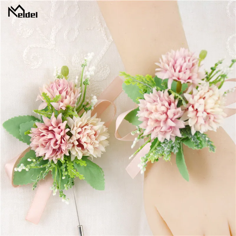 Искусственный Шелковый цветок Meldel бутоньерка для жениха браслеты подружек