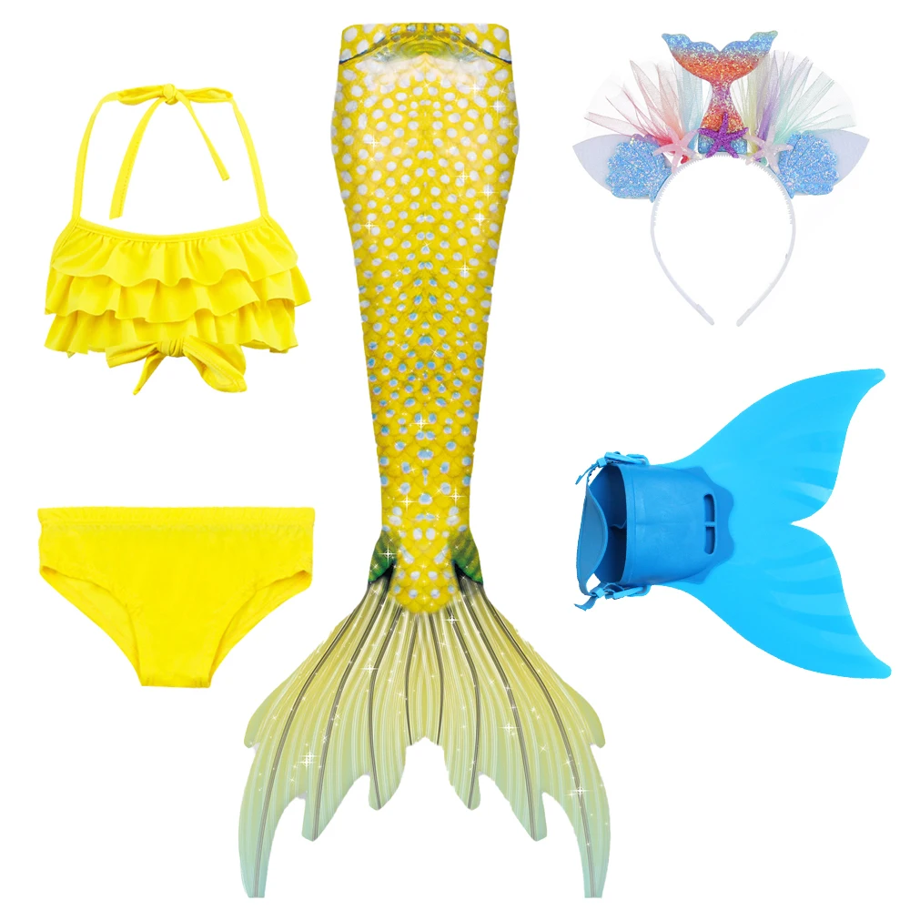 

2021 Kids Girls Swimming Mermaid Tail Costume Cosplay Children Swimsuit Fantasy Beach Bikini Can Add Monofin Fin Princess Dress