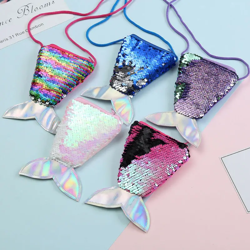 2020 New Little Girls Paillette Wallet Gift Pocket Coin Purse Girls kids Mermaid Pouch Shoulder Bags Zipper Toys детские вещи