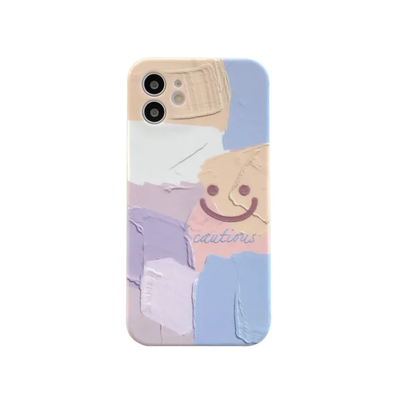 

Oil painting smiley phone case is suitable for iPhone11 12Pro Max mini X XR XSMax87PluS silicone anti-drop protective back cover