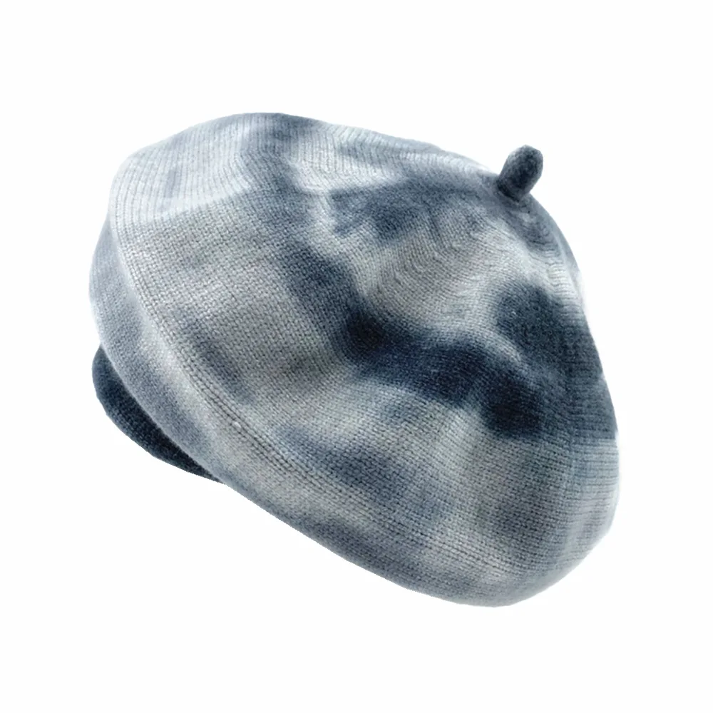 BPP Winter Beret Hat For Women Artist Tie-Dyed Wool Cotton Wild Knitted Hat Elegant Fashion Beanie Cap Beret Warm Hat Unisex