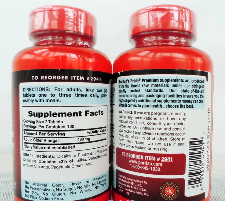 

Hot Selling Cider Vinegar 480 Mg 200 Pcs