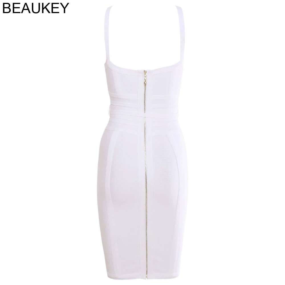 BEAUKEY Классическое белое платье на бретелях спагетти сексуальное женское с V
