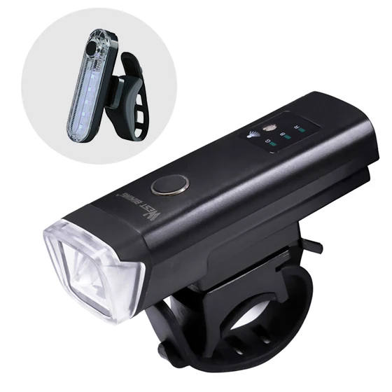 black white set WEST BIKING, передний велосипедный светильник, USB, перезаряжаемый, водонепроницаемый, светодиодный фонарь для велосипеда, велосипедный головной светильник, для скалолазания, безопасный, мигающий светильник, лампы - Цвет: black white set