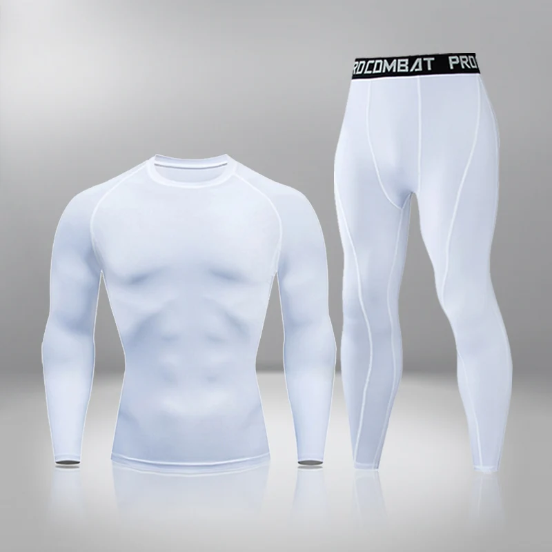

2 Piece Men's Thermal Underwear Full Suit Tracksuit Winter Thermal Underwear Male Compression Sport Tights Jogging Suit