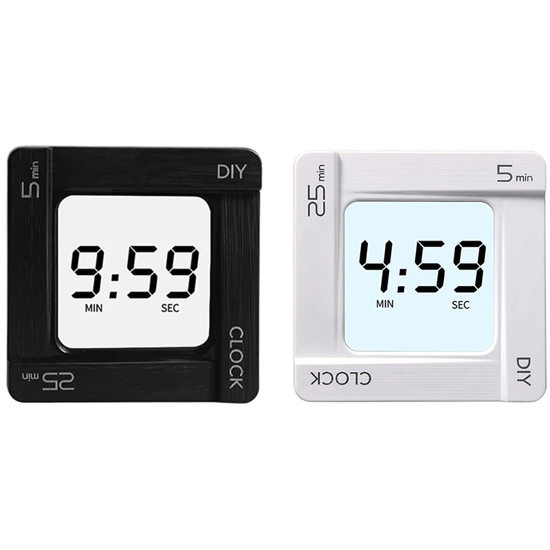 

Kitchen Timer, 5 Minute, 25 Minute and DIY Minute Preset Countdown Timer with Clock and Snooze Function, Mini Size