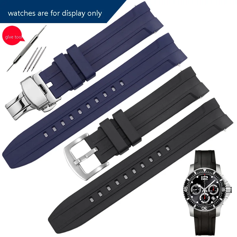 

Soft Fluoorubber Watchband 21mm Black Blue Bracelet Replacement Belt For L3.644/611 Series Men's Watch Accessories