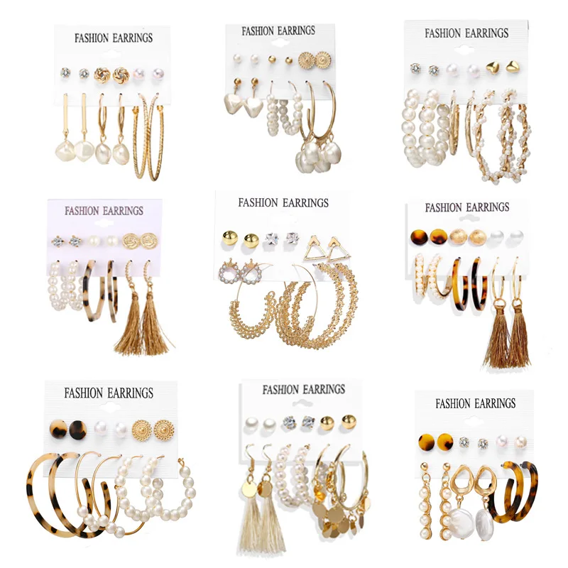 

Europe and America Hot selling Earrings for women 2021 exaggerated artificial pearl circle tassels Earrings acrylic Earrings Set