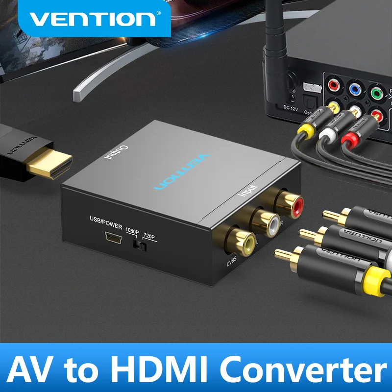 Vention AV to HDMI Converter HDMI to RCA Video Adapter with Mini USB Power Cable for TV Box Projector Game Console HDMI to AV