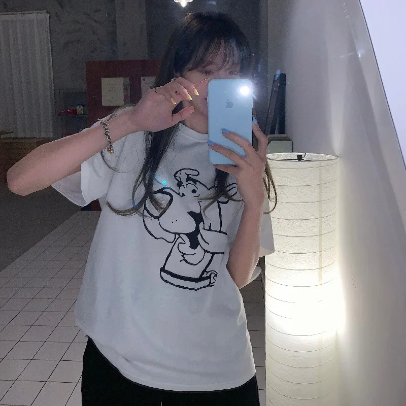 Белая забавная футболка с мультяшным принтом для женщин Новинка лета 2021