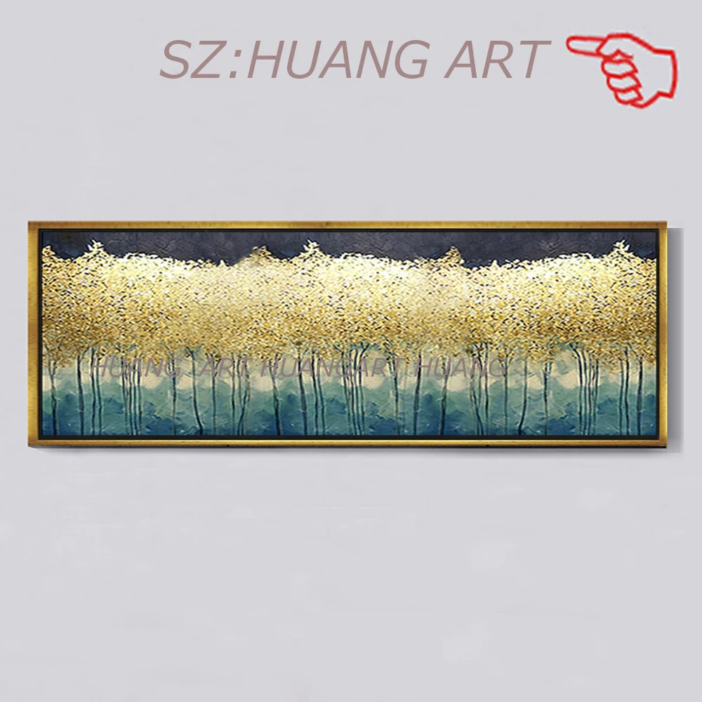 100% ручная абстрактная декоративная текстурированная Золотая деревья искусство