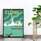Винтажный постер для путешествий, Исландия, Рейкьявик, холст, печать, Северный светильник, пейзаж, настенная живопись, украшение, картина, домашний декор