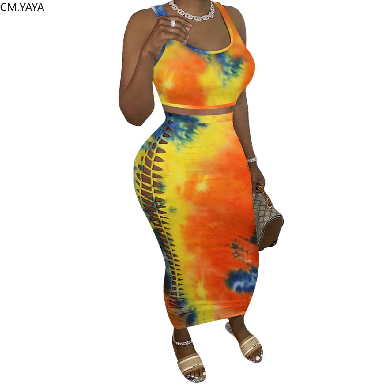 Женский пикантный топ на шнуровке CM.YAYA комплект из двух предметов: ажурная юбка