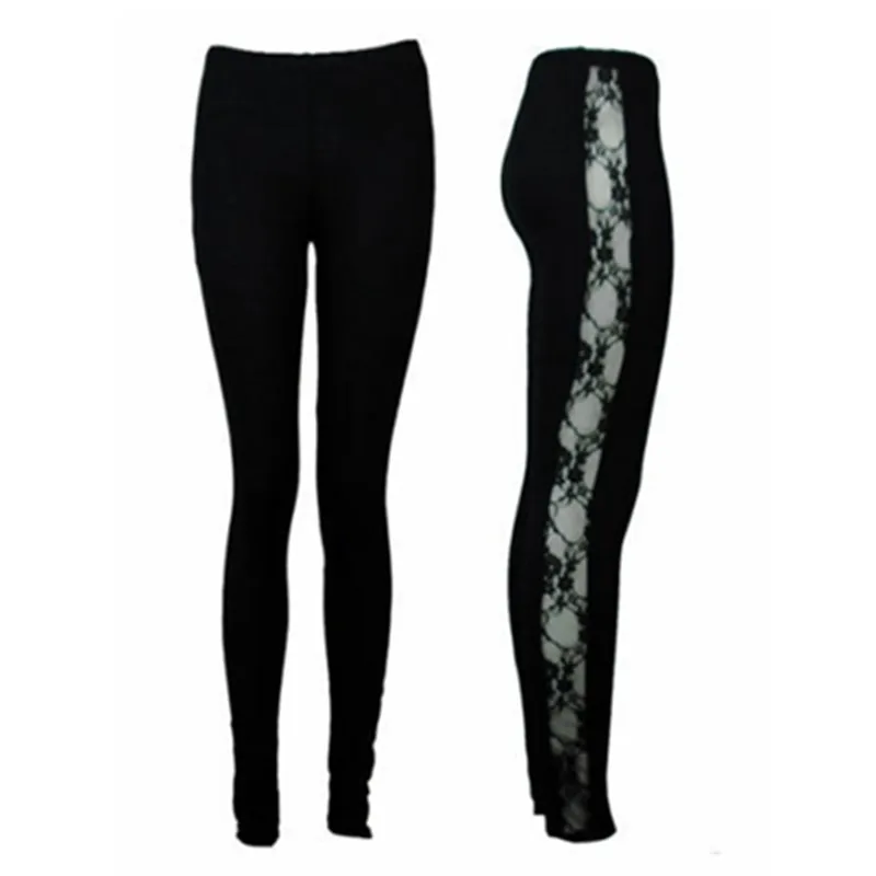 

Women's Ladies Floral Lace High Waist Pants Side Panel Cut Out Black Leggings Plus Size Ladies Clothes Patchwork Trousers