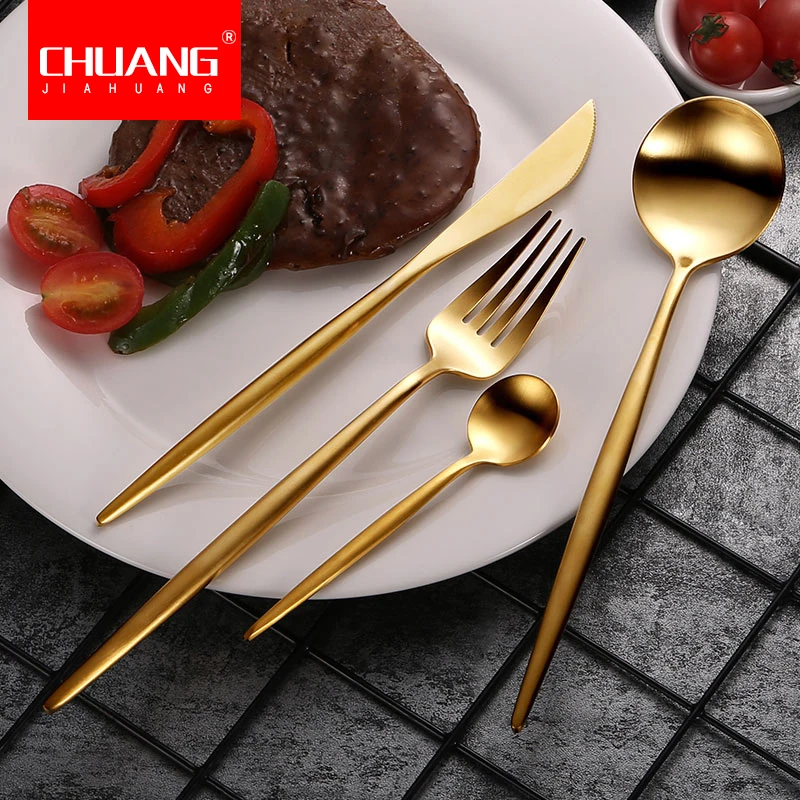 1 шт. Золотая твердая посуда вилка нож ложка из нержавеющей стали столовая
