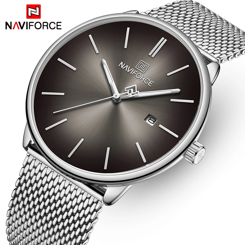 

Мужские часы NAVIFORCE Топ люксовый бренд Нержавеющая сталь сетка кварцевые часы мужские водонепроницаемые большие спортивные часы с датой ...