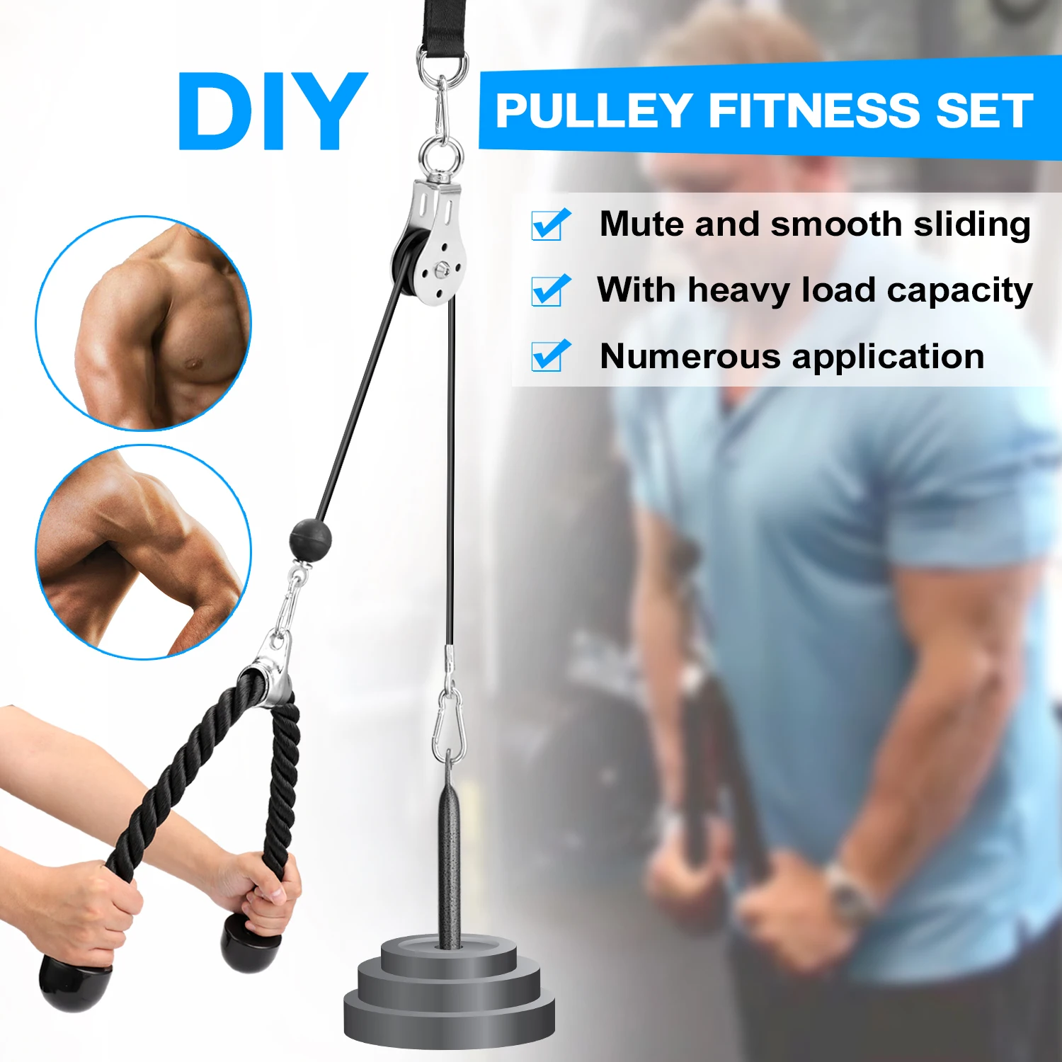 

Fitness DIY Gym Pulley Cable Machine Attachment System Loading Pin Lifting Workout Arm Biceps Triceps Hand Training Equipment