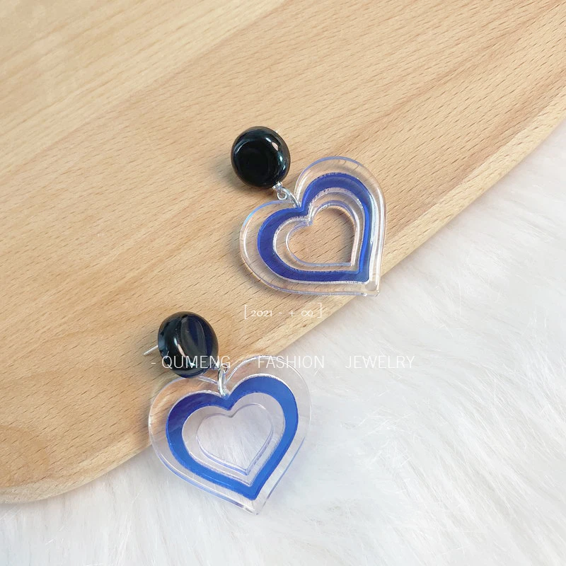 

QUMENG Fashion Geometric Blue Transparent Resin Earrings Vintage Tassel Peach Heart Dangle Earrings for Women Party Jewelry