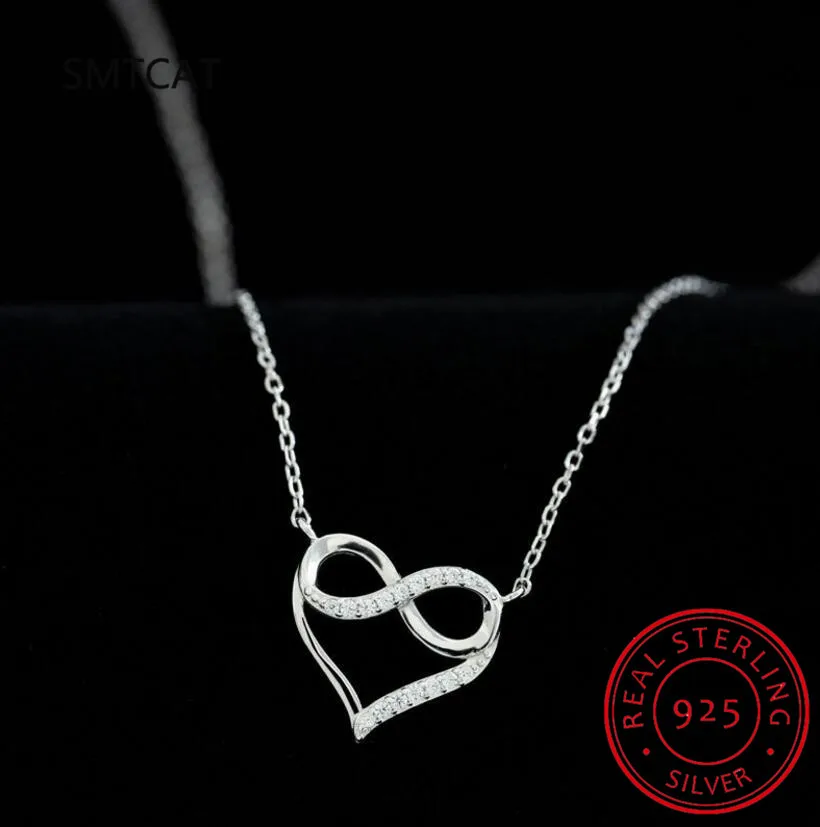 

2022 Fashion 925 Sterling Silver Crystal Infinity Heart Charm Necklace Creative Elegant Clavicle Chain Jewelry For Women Choker