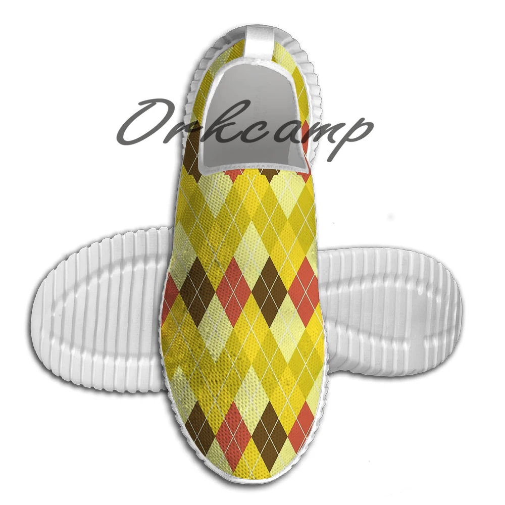 

Sport Running Shoes Yellow Brown and Red Argyle Light Weight Walking Shoes Breathable Mesh Yoga Shoes