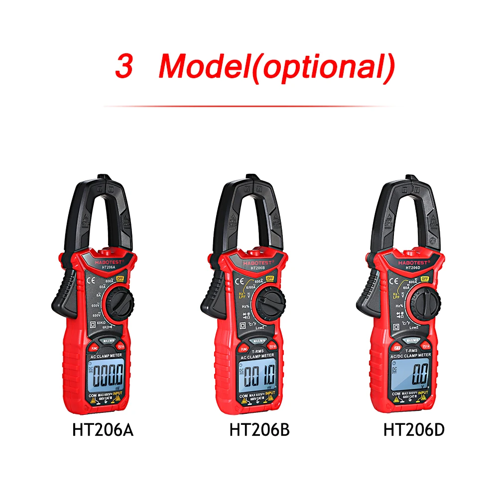HABOTEST HT206A/HT206B/HT206D AC/DC Цифровой клещи для измерения напряжения переменного/постоянного тока, переменного/постоянного тока, NCV зажим мультиметр