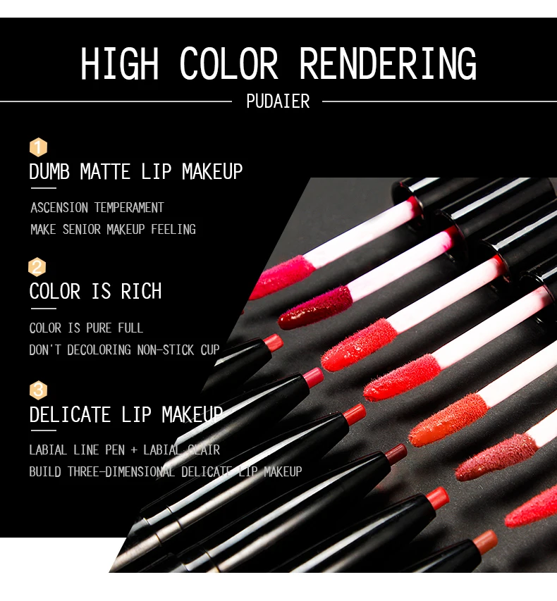 16 Colors Double-headed Matte Lip Liner Waterproof Nude Color Natural Velvet Glaze Last Moisturizing Non-stick Cup Lipstick |