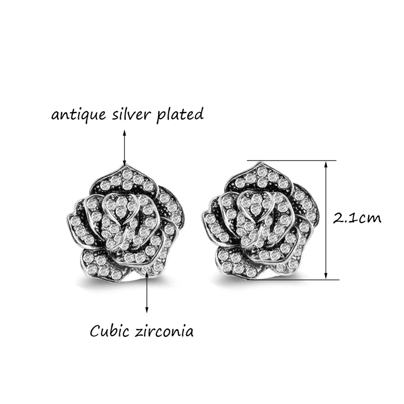 Женские винтажные серьги SINLEERY Серьги серебряного цвета с фианитом в форме розы