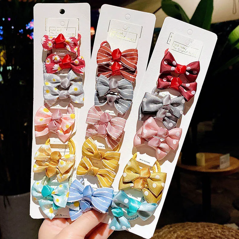 

10 шт./компл. детский красочный бант для конского хвоста, нейлоновая эластичная резинка для волос, завязки, в горошек, с буквенным принтом, ком...