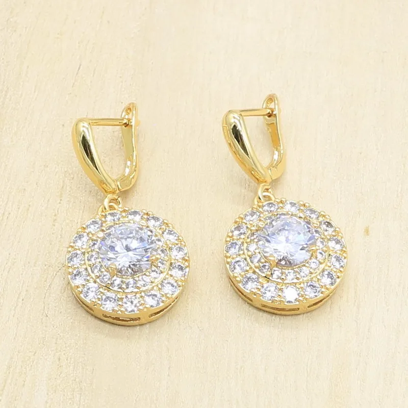 Геометрический золотистый набор украшений для женщин браслет из белого циркония