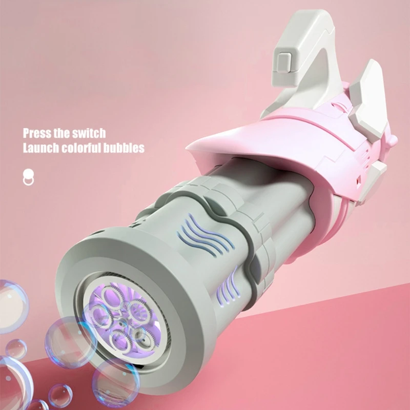 

Beach Outdoor Toy for Kids Interactive Electric Toy 5 Hole Gatling Bubble Maker Soundable Toy for Wedding Celebration