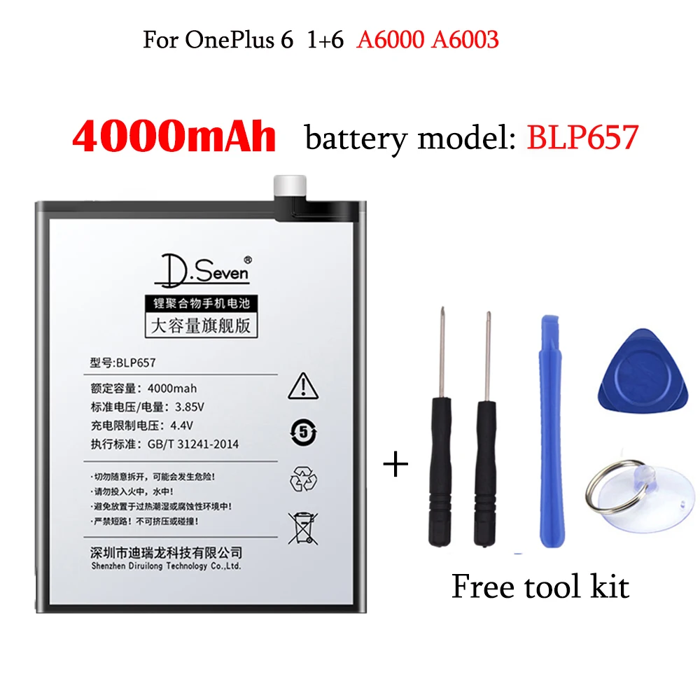 loyaliteit Drink water betalen Phone Battery BLP657 4000mAh For OnePlus 6 A6000 A6003 High Capacity  Replacement Li-ion Batteries Free Tools - AliExpress