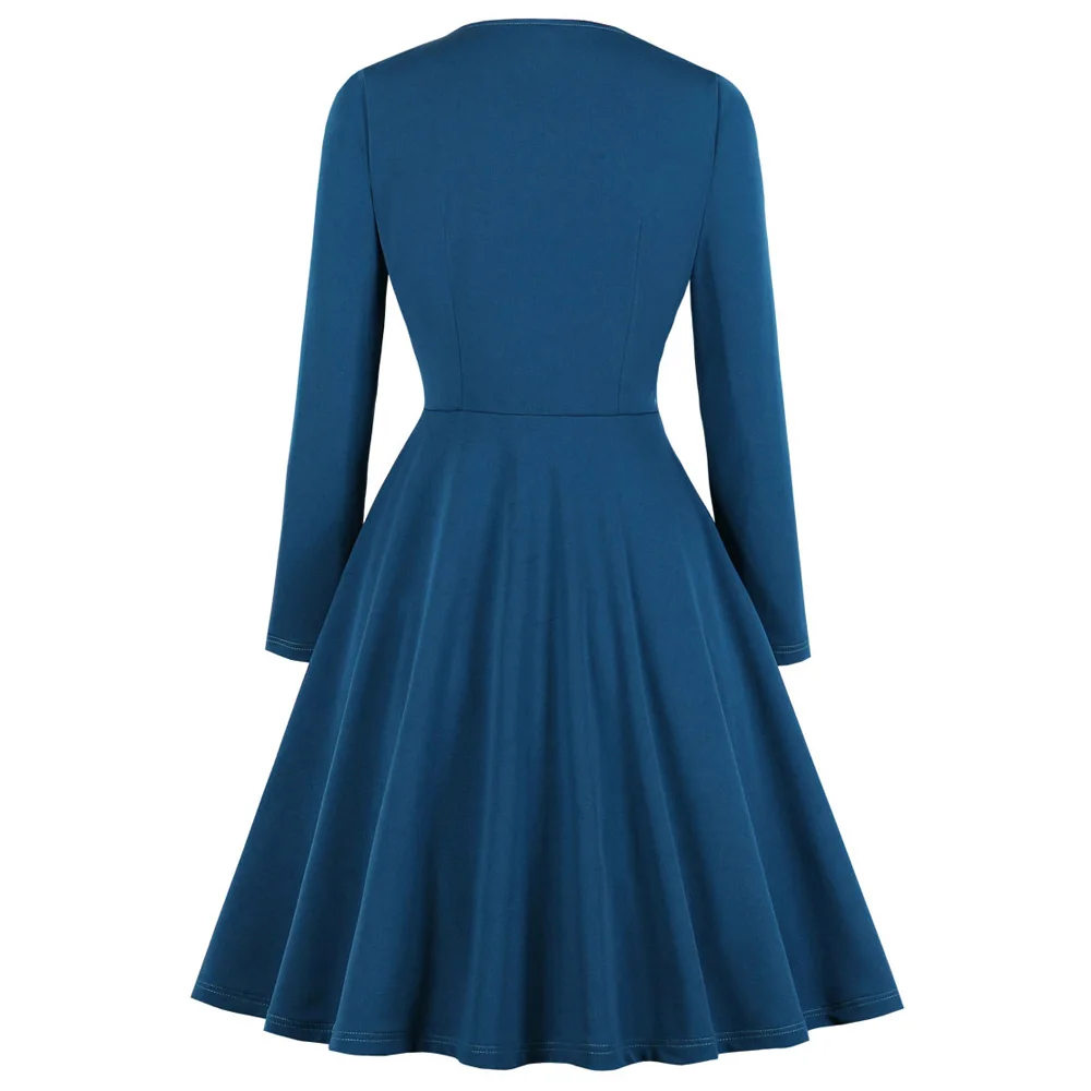 Joineles Autumn Long Sleeves Women Retro Dress Elegant Style Solid Color Office Ruffles Vintage Vestidos De Festa | Женская одежда