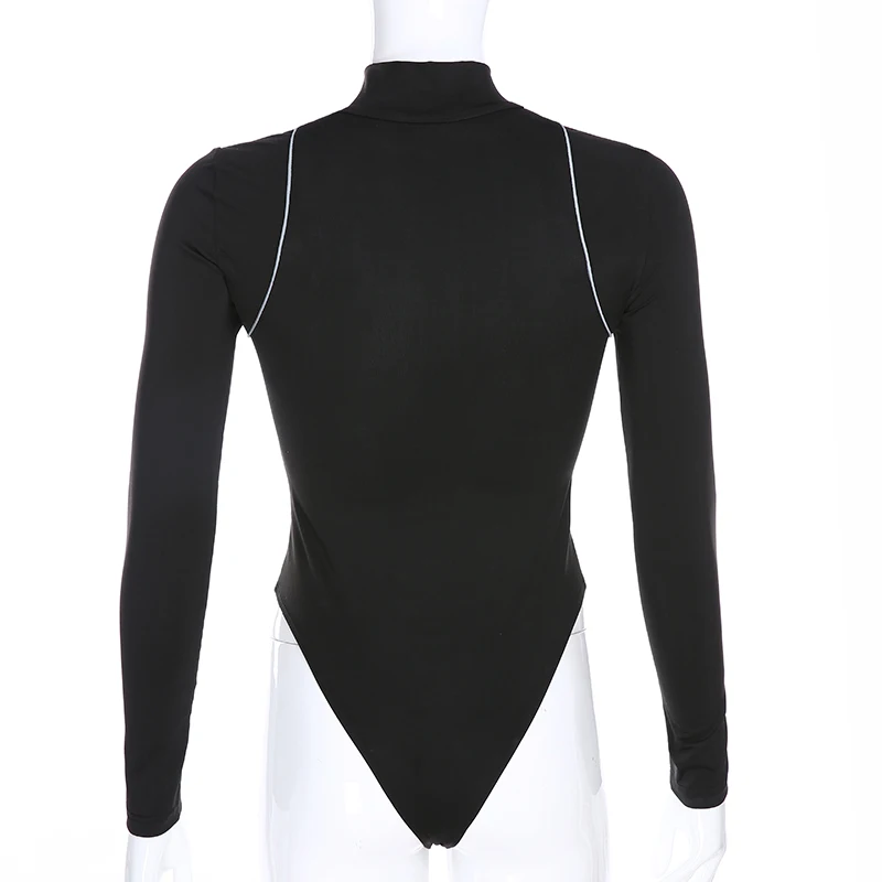 Weekeep светоотражающие с буквенным принтом боди с длинным рукавом Bodycon молния водолазка Комбинезоны женские боди