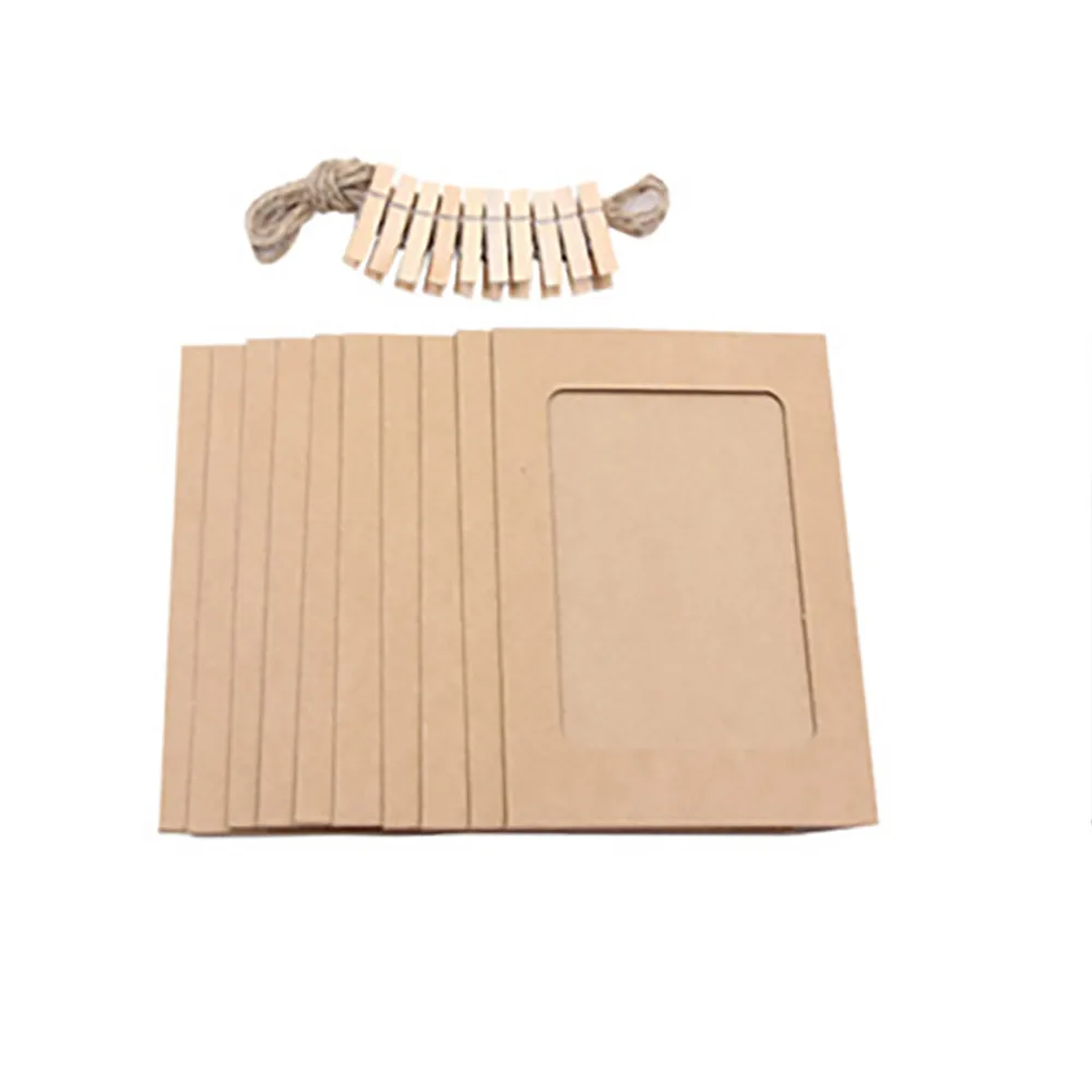 

10Pcs 3-color Combination Paper Frame with Clips and 2M Rope 3 Inch Wall Photo Frame DIY Hanging Picture Album Home Decorations