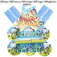 8090100pcs cartoon game children birthday party disposable tableware cup plate flag kids wedding party decoration supplies