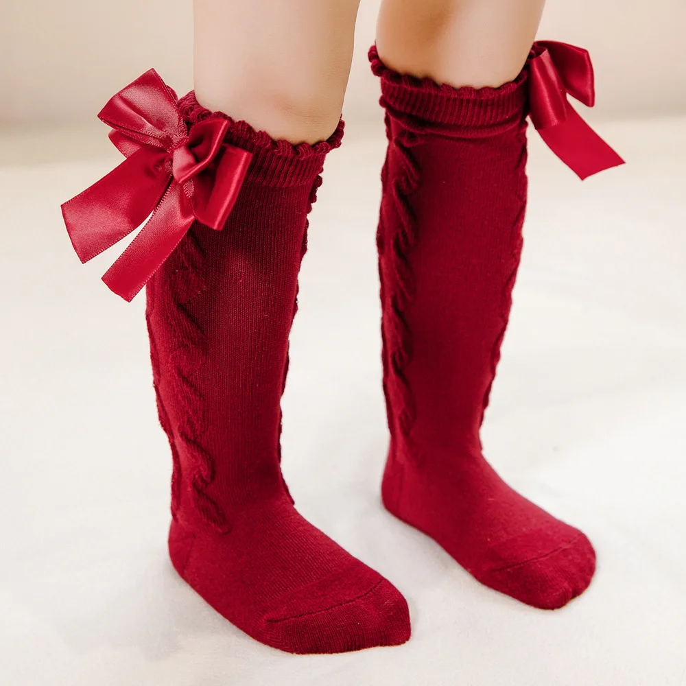 New Fashion Baby Knee High Socks Kids Girls Cotton Socks With Big Bow Soft Toddlers Princess Children Long Socken For 0-5 Years