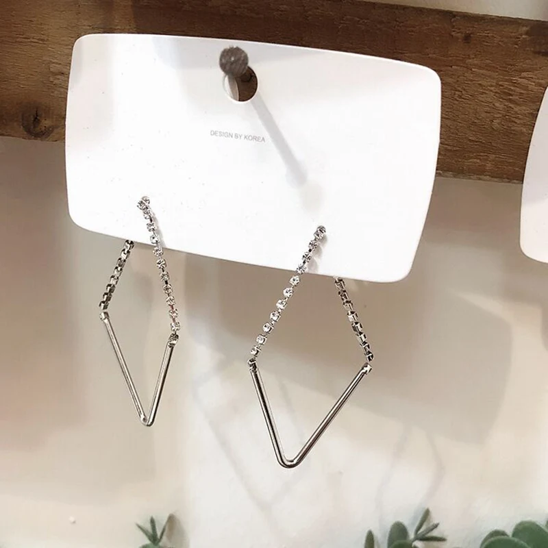 MENGJIQIAO корейский элегантный блестящий Rhineston Rhombus Кристалл Висячие серьги для женщин простые металлические Pendientes Ювелирные изделия Подарки
