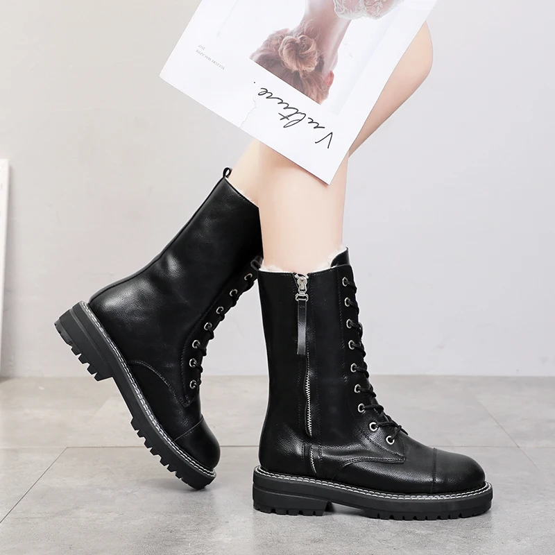 Новые женские сапоги до колена на плоской подошве с круглым носком и боковой