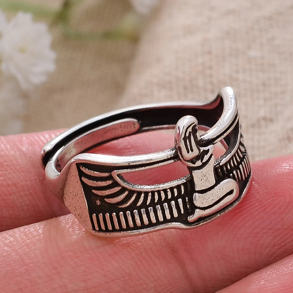 Элегантные кольца Египетской королевы из тайского серебра для женщин - подарки на Хэллоуин, аксессуары для рук, ювелирные изделия, не выцветают.