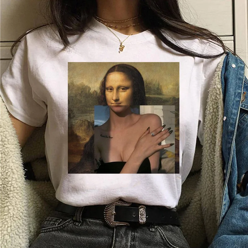 Mona lisa Футболка Harajuku Женская 90s забавная Винтажная Футболка Ullzang с графическим рисунком футболка корейский стиль футболки женские эстетические
