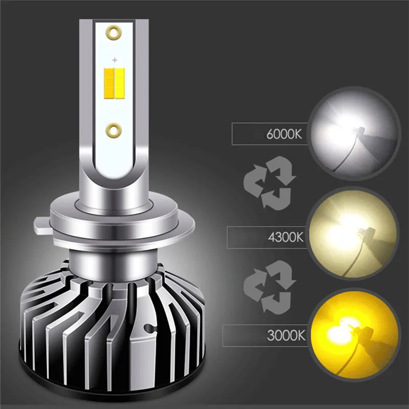 

H1 H3 H4 H7 H8 H11 9005 9006 Auto Front Led Lamp for Car Three Color Temperature Changeable 3000K 4300K 6000K Auto Bulb