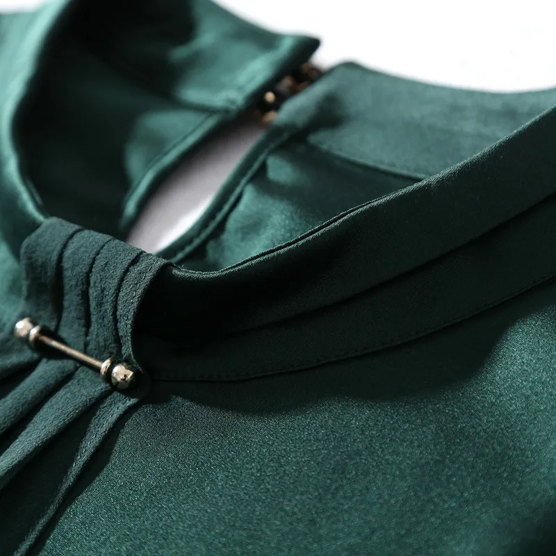 Блузка из натурального шелка женские топы зеленые блузки рубашки с длинным